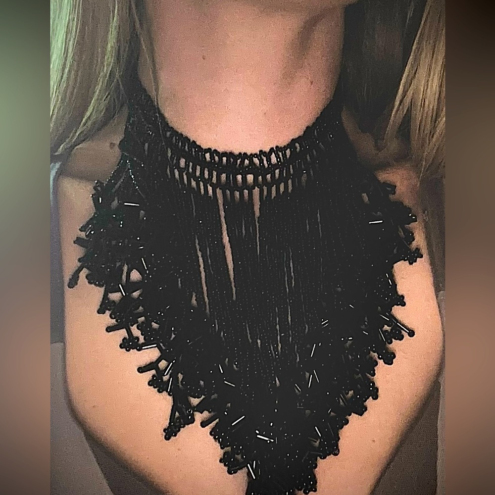 Vintage handmade beaded falling fountain choker necklace